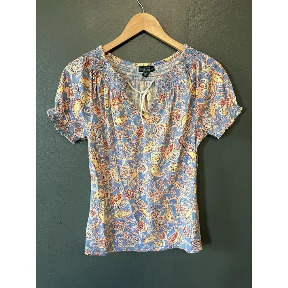 Ralph Lauren Jeans Co Orange Paisley Women’s XS Top 3/4 Sleeve